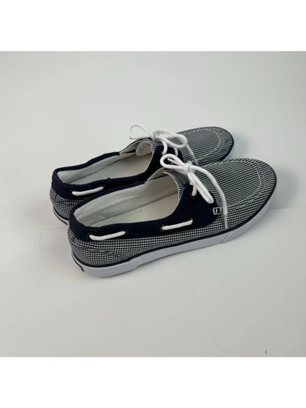 Polo Ralph Lauren Shoes Lander Low Canvas Gingham Blue  Topsiders Boat Size 11D